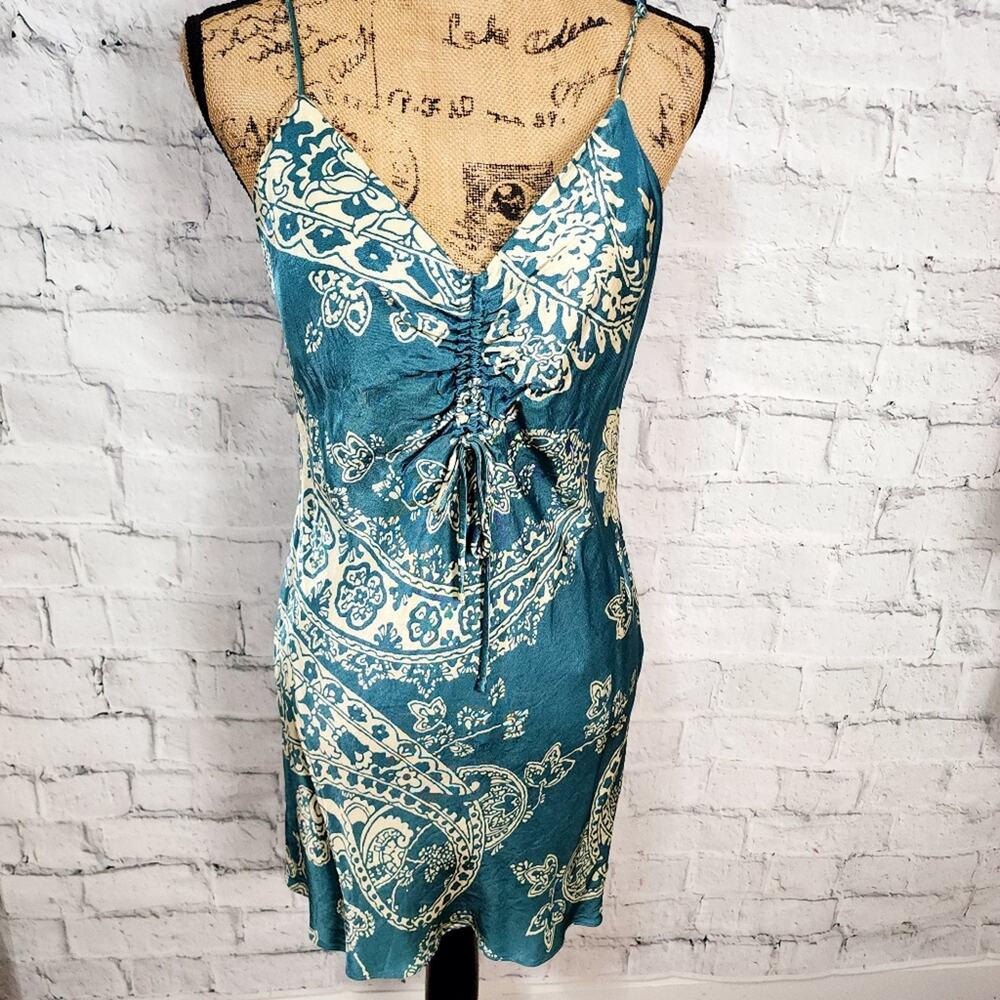 Zara mini dress Sz L adjustable straps teal cocktail ACL